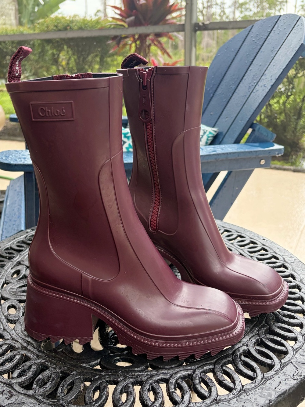 Chloé Betty Burgundy Heeled Rainboots - Picture 2 of 6